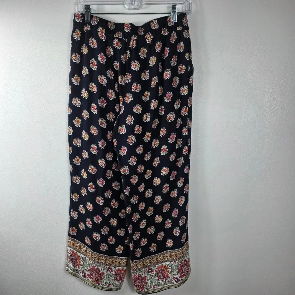 LOFT Bohemian  Floral Print Wide Leg Crop Pants Drawstring Waist Womens Small - Picture 2 of 7